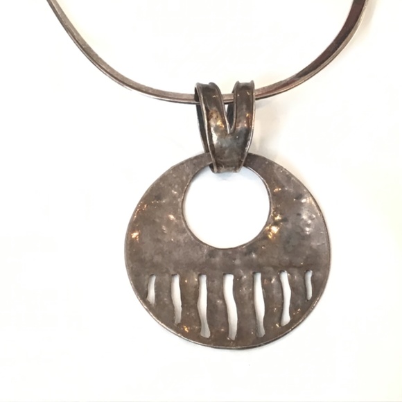 Silpada Sterling Silver Cutout Disk Pendant Collar Necklace 16" Long - Picture 5 of 6